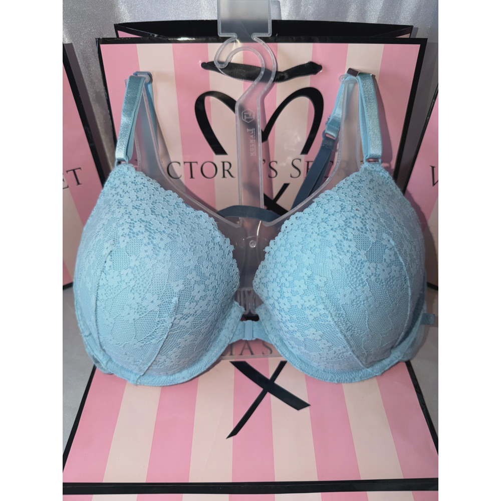 Victorias Secret Bra Lined Demi Cross Back Blue 34DD